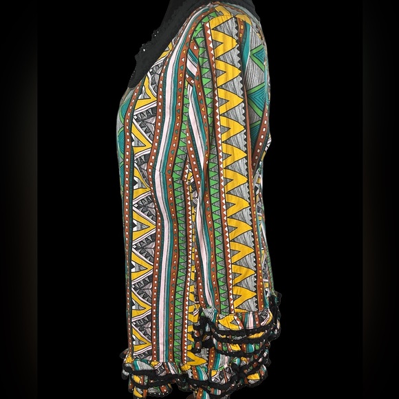 Almatrichi Multicolor Abstract design Long sleeves tunic top with ruffles NWT - Picture 6 of 14